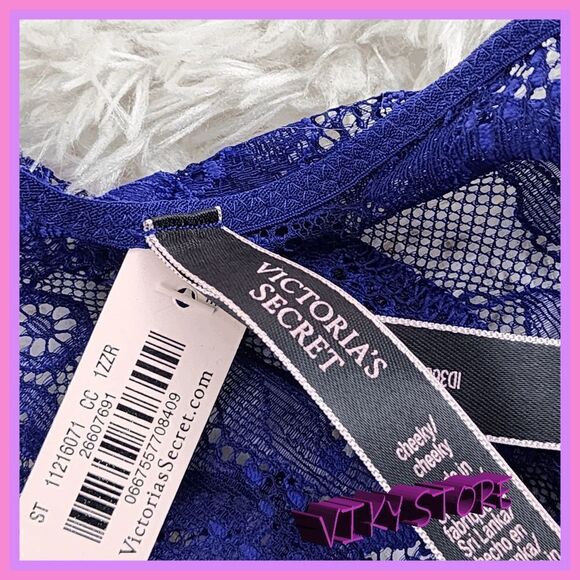 NWT {Victoria's Secret} Blue Satin Lace Cheeky: Crystal Glamour in Small ! NWT - Picture 6 of 7